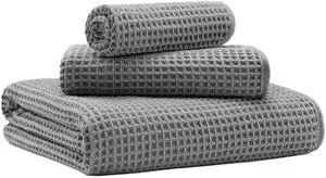 Microfiber Waffle Bath Towels, 3 Pieces, Oversized, Soft, Absorbent, Fast Drying, Lint Free, Includes Bath, Face and Hand Towels 430 GSM Microfiber Waffle Bath Towels, 3 Pieces, Oversized, Soft, Absorbent, Fast Drying, Lint Free, Includes Bath, Face and Hand Towels 430 GSM