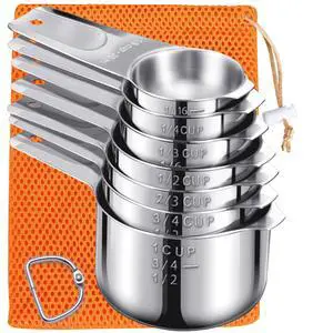 Cups, AMOHEE 7PCS Stainless Steel Measuring Cups with a Storage Bag for Cooking & Baking, Dishwasher Safe Cups, AMOHEE 7PCS Stainless Steel Measuring Cups with a Storage Bag for Cooking & Baking, Dishwasher Safe