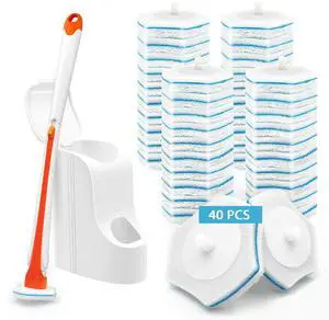 Disposable Toilet Bowl Cleaner Wand with 40 Cleaner Refills, Wall Mounted Long Handle Compact Bathroom Scrub Brush Holder Set for Sink Bathtub Wash Basin Mop Pool (Orange) Disposable Toilet Bowl Cleaner Wand with 40 Cleaner Refills, Wall Mounted Long Handle Compact Bathroom Scrub Brush Holder Set for Sink Bathtub Wash Basin Mop Pool (Orange)