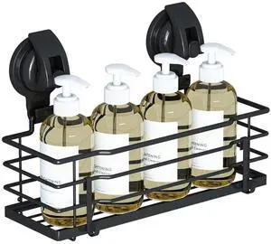 Suction Cup Shower Caddy, Shower Shelf Soap Dish with Hooks for Razor, Sponge, Rust Proof 304 Stainless Steel, Black Suction Cup Shower Caddy, Shower Shelf Soap Dish with Hooks for Razor, Sponge, Rust Proof 304 Stainless Steel, Black