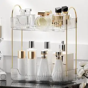 Bathroom Organizer Countertop, Makeup Storage, Skincare Cosmetic Tray Shelf, Perfume Holder Rack for Vanity Counter, Large Capacity, Easy to Install, Clean, 2 Tiers, Clear White Bathroom Organizer Countertop, Makeup Storage, Skincare Cosmetic Tray Shelf, Perfume Holder Rack for Vanity Counter, Large Capacity, Easy to Install, Clean, 2 Tiers, Clear White