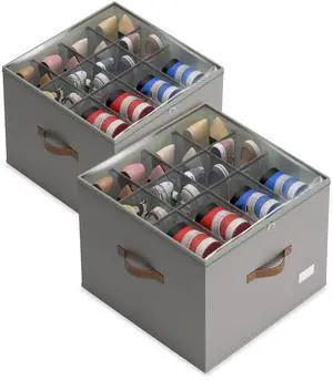 Shoe Organizer for Closet,2 Pack Shoe Storage Bins Foldable Shoe Storage Box Containers with Clear Cover and Sturdy Handles,Shoe Rack for Closet Storage for Sneakers Heels Slippers (Grey) Shoe Organizer for Closet,2 Pack Shoe Storage Bins Foldable Shoe Storage Box Containers with Clear Cover and Sturdy Handles,Shoe Rack for Closet Storage for Sneakers Heels Slippers (Grey)