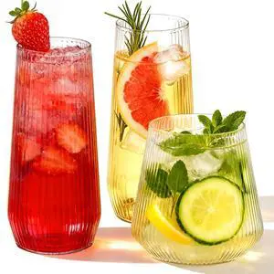 24 Pack Disposable Ribbed Origami Ripple Plastic Champagne Glasses Set, 9OZ Stemless Champagne Flutes and 12OZ Cups, BPA-Free Shatterproof Clear Disposable Cocktail Glasses for Party, Wedding 24 Pack Disposable Ribbed Origami Ripple Plastic Champagne Glasses Set, 9OZ Stemless Champagne Flutes and 12OZ Cups, BPA-Free Shatterproof Clear Disposable Cocktail Glasses for Party, Wedding