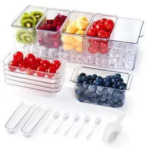 Chilled Condiment Tray Server with 5 Small Containers and Removable Compartments, Ice Chilled Condiment Organizer, Clear Garnish Serving Platter for Fruit, Salad, Food, Outdoor Events, Picnics Chilled Condiment Tray Server with 5 Small Containers and Removable Compartments, Ice Chilled Condiment Organizer, Clear Garnish Serving Platter for Fruit, Salad, Food, Outdoor Events, Picnics