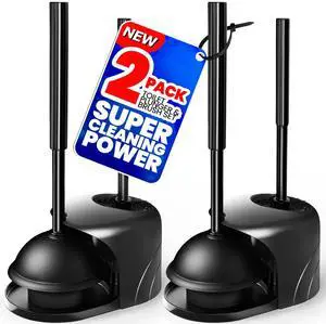 2Pack 2 in 1 Toilet Brush and Plunger Set, Extended Handle Plunger,Toilet Bowl Brush Plunger Set,Bathroom Cleaning Tools,Cleaning Brush,Toilet Brush Plunger Combo(Bright Black) 2Pack 2 in 1 Toilet Brush and Plunger Set, Extended Handle Plunger,Toilet Bowl Brush Plunger Set,Bathroom Cleaning Tools,Cleaning Brush,Toilet Brush Plunger Combo(Bright Black)