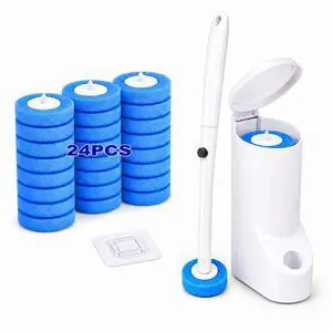 Disposable Toilet Brush, Toilet Bowl Cleaner Brush with 24 Wand Cleaner Refills, Wall Mounted Toilet Brush and Holder Set for Bathroom Deep Cleaning and Hygienic Disposable Toilet Brush, Toilet Bowl Cleaner Brush with 24 Wand Cleaner Refills, Wall Mounted Toilet Brush and Holder Set for Bathroom Deep Cleaning and Hygienic