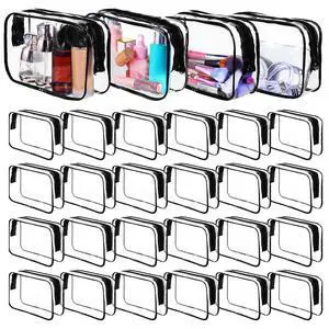 24 Pack Clear Makeup Bag, Waterproof Toiletry Bags, PVC Makeup Bags for Women, Organizer Case with Zipper for Travel Bathroom (Black) 24 Pack Clear Makeup Bag, Waterproof Toiletry Bags, PVC Makeup Bags for Women, Organizer Case with Zipper for Travel Bathroom (Black)