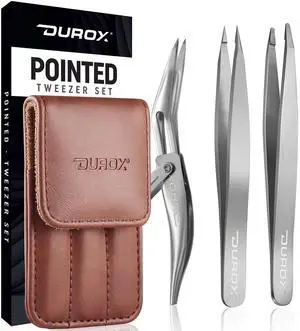 3-Piece Tweezers Set for Ingrown Hair & Splinter Removal - 1. Pointed Ingrown Hair Tweezers, 2. Sharp Splinter & Sliver Remover, 3. Blunt Tip Facial & Chin Hair Tweezers, Stainless Steel, Pouch 3-Piece Tweezers Set for Ingrown Hair & Splinter Removal - 1. Pointed Ingrown Hair Tweezers, 2. Sharp Splinter & Sliver Remover, 3. Blunt Tip Facial & Chin Hair Tweezers, Stainless Steel, Pouch
