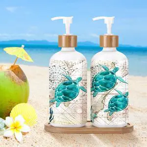 2 Pack Glass Soap Dispenser Set Bathroom Decor Housewarming Gift Glass Soap Dispenser with Pump Wood Tray Home Decoration for Kitchen Bathroom(Sea Turtle) 2 Pack Glass Soap Dispenser Set Bathroom Decor Housewarming Gift Glass Soap Dispenser with Pump Wood Tray Home Decoration for Kitchen Bathroom(Sea Turtle)