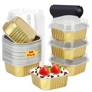 5oz/80pack Foil Mini Cake Baking Pans with Lids,LNYZQUS Small Disposable Ramekins Cupcake Tins Muffin Baking Cups,Aluminum Square Brownie Pan Mini Cheesecake Containers-Gold 5oz/80pack Foil Mini Cake Baking Pans with Lids,LNYZQUS Small Disposable Ramekins Cupcake Tins Muffin Baking Cups,Aluminum Square Brownie Pan Mini Cheesecake Containers-Gold