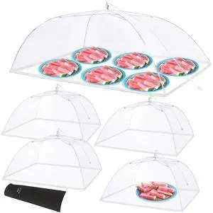 Food Covers for Outdoors - 1 Extra Large (40"x25") + 4 Large (17"x17") Pop-Up Mesh Food Tents, Collapsible Reusable Bug-Proof Nets for Picnics, BBQs & Camping, Stainless Steel Frame Food Covers for Outdoors - 1 Extra Large (40"x25") + 4 Large (17"x17") Pop-Up Mesh Food Tents, Collapsible Reusable Bug-Proof Nets for Picnics, BBQs & Camping, Stainless Steel Frame