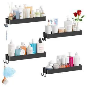 4 Pack in Shower Organizers,Adhesive Shower Caddy,No Rust Acrylic Shower Shelves & Storage Rack,Plastic Bathroom Shelves,Bathtub Storage Organizer,Shampoo,Conditioner Holder for Washroom,Black 4 Pack in Shower Organizers,Adhesive Shower Caddy,No Rust Acrylic Shower Shelves & Storage Rack,Plastic Bathroom Shelves,Bathtub Storage Organizer,Shampoo,Conditioner Holder for Washroom,Black