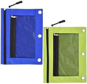 3 Ring Binder Pencil Pouchs, Zippered Pencil P9ouch Double Pocket Pencil Pouch 3 Ring with Clear Window (Blue&Green 2pack) 3 Ring Binder Pencil Pouchs, Zippered Pencil P9ouch Double Pocket Pencil Pouch 3 Ring with Clear Window (Blue&Green 2pack)