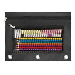 =3 Ring Pencil Pouch for Binder, 2-Pocket Zipper Pencil Case with Clear Window & Mesh Pocket, 600D Oxford Fabric Binder Pouch for School Office Supplies, Fits Standard 3-Ring Binders, Black =3 Ring Pencil Pouch for Binder, 2-Pocket Zipper Pencil Case with Clear Window & Mesh Pocket, 600D Oxford Fabric Binder Pouch for School Office Supplies, Fits Standard 3-Ring Binders, Black