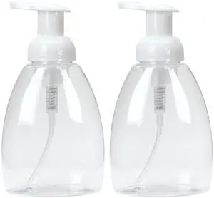 Foaming Soap Dispenser, Refillable Plastic Pump Bottles for Liquid Hand Soap, 12 oz. Clear Bottle with White Pump, 2-Pack Foaming Soap Dispenser, Refillable Plastic Pump Bottles for Liquid Hand Soap, 12 oz. Clear Bottle with White Pump, 2-Pack