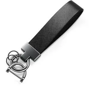 Leather Car Keychain, Universal Heavy Duty Metal Key Chain Holder with 2 Key Ring and Anti-Lost D-Ring, Car Accessories for Men and Women (Black) Leather Car Keychain, Universal Heavy Duty Metal Key Chain Holder with 2 Key Ring and Anti-Lost D-Ring, Car Accessories for Men and Women (Black)