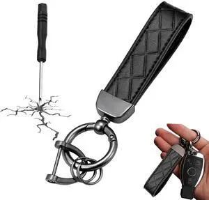 Leather Keychain, Universal Decorative Car Key Holder, Anti-lost D-ring, 360 Degree Rotatable Key Fob Keychain for Men and Women (Black) Leather Keychain, Universal Decorative Car Key Holder, Anti-lost D-ring, 360 Degree Rotatable Key Fob Keychain for Men and Women (Black)