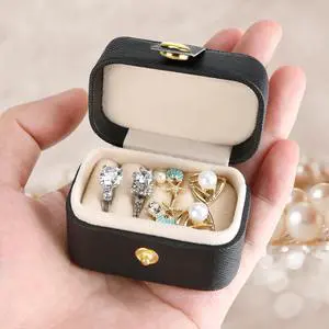 Small Travel Jewelry Box For Ring Stud Earring, Mini Jewelry Ring Holder for Multiple Rings, Portable Jewelry Storage Organizer Case (Black) Small Travel Jewelry Box For Ring Stud Earring, Mini Jewelry Ring Holder for Multiple Rings, Portable Jewelry Storage Organizer Case (Black)