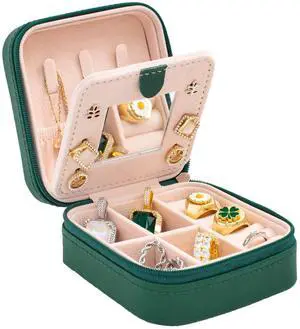 Travel jewelry case Travel jewelry box Travel Jewelry Organizer Small box Gift for Girls Women with Mirror(Green) Travel jewelry case Travel jewelry box Travel Jewelry Organizer Small box Gift for Girls Women with Mirror(Green)
