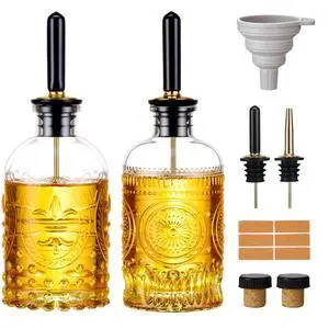 Olive Oil Dispenser Bottle for Kitchen with Metal Spout, Glass Oil Bottles 7OZ, Elegant Glass Cooking Dispenser for Kitchen Juice Mouthwash Honey Syrup Coffee Syrup-2pcs Olive Oil Dispenser Bottle for Kitchen with Metal Spout, Glass Oil Bottles 7OZ, Elegant Glass Cooking Dispenser for Kitchen Juice Mouthwash Honey Syrup Coffee Syrup-2pcs