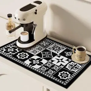 Coffee Bar Mat Hide Stain Rubber Backed Absorbent Drying Mat Modern Kitchen Drying Mat Easy Clean,Fit Under Coffee Maker Machine And Accessories-12"x19",Retro Black Coffee Bar Mat Hide Stain Rubber Backed Absorbent Drying Mat Modern Kitchen Drying Mat Easy Clean,Fit Under Coffee Maker Machine And Accessories-12"x19",Retro Black