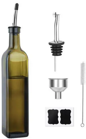 Green Olive Oil Dispenser Bottle - 17oz/500ml Glass Oil and Vinegar Bottles Set for Kitchen, Oil Dispenser with 2 Stainless Steel Pourers, Funnel and Brush Green Olive Oil Dispenser Bottle - 17oz/500ml Glass Oil and Vinegar Bottles Set for Kitchen, Oil Dispenser with 2 Stainless Steel Pourers, Funnel and Brush