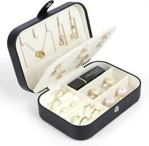 Travel Jewelry Box,Small Jewelry Organizer Boxes for Women Girls, 2 Layer Travel Jewlery Case,PU Leather Mini Portable Jewerly Storage Display Holder for Earrings,Ring,Necklaces,Bracelets -Black Travel Jewelry Box,Small Jewelry Organizer Boxes for Women Girls, 2 Layer Travel Jewlery Case,PU Leather Mini Portable Jewerly Storage Display Holder for Earrings,Ring,Necklaces,Bracelets -Black