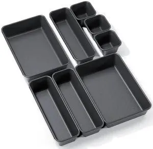 8PCS Plastic Interlocking Drawer Organizer, 3 Sizes Versatile Desk Drawer Organizer Trays, Drawer Dividers, Organization and Storage Bins for Tools, Office, Jewelries, Kitchen Utensils and Makeup 8PCS Plastic Interlocking Drawer Organizer, 3 Sizes Versatile Desk Drawer Organizer Trays, Drawer Dividers, Organization and Storage Bins for Tools, Office, Jewelries, Kitchen Utensils and Makeup