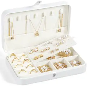 Travel Jewelry Case for Women,Travel Jewelry Organizer Box,Small Jewelry Box,PU Leather Portable Jewellery Storage Boxes for Ring Earrings Necklace Bangle,Gifts for Women Girls (White) Travel Jewelry Case for Women,Travel Jewelry Organizer Box,Small Jewelry Box,PU Leather Portable Jewellery Storage Boxes for Ring Earrings Necklace Bangle,Gifts for Women Girls (White)