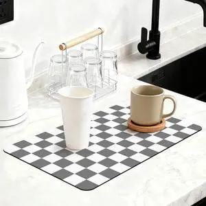 12" x 20" Checkered Dish Drying Mat for Kitchen Counter, Absorbent Coffee Bar Mat for Espresso Machine Coffee Countertops Accessories, Grey 12" x 20" Checkered Dish Drying Mat for Kitchen Counter, Absorbent Coffee Bar Mat for Espresso Machine Coffee Countertops Accessories, Grey