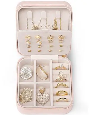 Travel Jewelry Case, Small Travel Jewelry Organizer Box for Girls Women - Pink Travel Jewelry Case, Small Travel Jewelry Organizer Box for Girls Women - Pink
