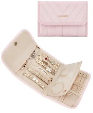 Travel Jewelry Organizer Case, Foldable Jewelry Roll for Necklaces, Earrings, Journey-Rings, Bracelets, Brooches, Portable, Pink Travel Jewelry Organizer Case, Foldable Jewelry Roll for Necklaces, Earrings, Journey-Rings, Bracelets, Brooches, Portable, Pink