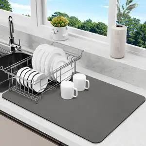Dish Drying Mat for Kitchen Counter, Dish Drying Pad with Non-Slip Rubber Backed, Hide Stain Anti Absorbent for Kitchen Counter (Dark Grey, 19" x 12") Dish Drying Mat for Kitchen Counter, Dish Drying Pad with Non-Slip Rubber Backed, Hide Stain Anti Absorbent for Kitchen Counter (Dark Grey, 19" x 12")