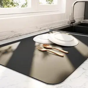 Dish Drying Mat for Kitchen Counter | Coffee Bar Mat for Countertops | Heat Resistant Drainer Mat with Non-slip Rubber Backed | Hide Stain Kitchen Absorbent Draining Mat | Black 16"x18" Dish Drying Mat for Kitchen Counter | Coffee Bar Mat for Countertops | Heat Resistant Drainer Mat with Non-slip Rubber Backed | Hide Stain Kitchen Absorbent Draining Mat | Black 16"x18"