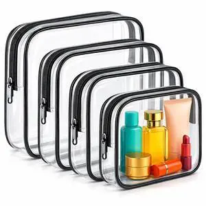 Clear Makeup Bag 4 Pack, TSA Approved Toiletry Bag for Women, Waterproof PVC Cosmetic Pouch Travel Organizer, Clear Bags for Diaper Bag Organizer Purse, Portable Zipper Pouch Set (L+M+M+S) Clear Makeup Bag 4 Pack, TSA Approved Toiletry Bag for Women, Waterproof PVC Cosmetic Pouch Travel Organizer, Clear Bags for Diaper Bag Organizer Purse, Portable Zipper Pouch Set (L+M+M+S)