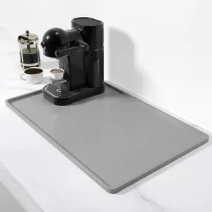 Rnivvi Silicone Coffee Mat, 12" x 19" Waterproof Raised Edge Coffee Bar Mats for Espresso Machine Station Accessories, Heat Resistant Dish Drying Pad for Kitchen Counter, Rubber Bar Decor Pad, Gray Rnivvi Silicone Coffee Mat, 12" x 19" Waterproof Raised Edge Coffee Bar Mats for Espresso Machine Station Accessories, Heat Resistant Dish Drying Pad for Kitchen Counter, Rubber Bar Decor Pad, Gray