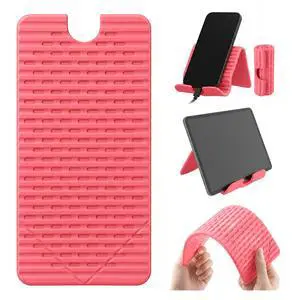 Flexible Silicone Aluminum Phone Holder Tablet Stand with Charging Port Design, Foldable Airplane Laptop/Phone Stand for Home Office Travel (Pink) Flexible Silicone Aluminum Phone Holder Tablet Stand with Charging Port Design, Foldable Airplane Laptop/Phone Stand for Home Office Travel (Pink)