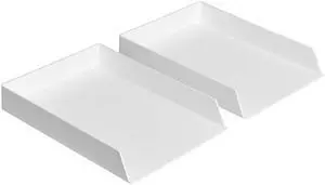 Rectangular Plastic Desk Organizer, Letter Size Tray for Documents, 13 x 9.7 x 2.2 inches, White, 2-Pack Rectangular Plastic Desk Organizer, Letter Size Tray for Documents, 13 x 9.7 x 2.2 inches, White, 2-Pack