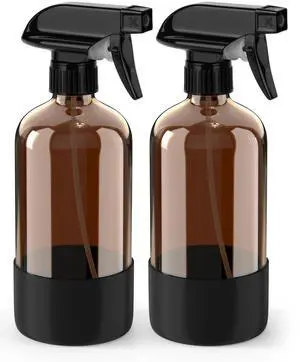 Glass Spray Bottle with Silicone Sleeve Protection, Amber Glass Spray Bottle Set for Window Cleaner Aromatherapy Facial Hydration Watering Flowers Hair Care 2 Pack/16 oz (Black) Glass Spray Bottle with Silicone Sleeve Protection, Amber Glass Spray Bottle Set for Window Cleaner Aromatherapy Facial Hydration Watering Flowers Hair Care 2 Pack/16 oz (Black)