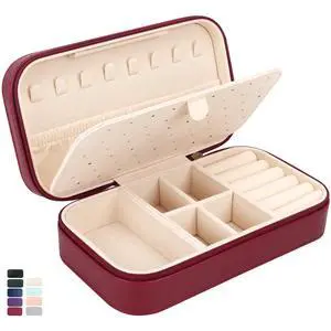 Travel Jewelry Box, PU Leather Portable Jewelry Case, Small Jewelry Boxes for Gifts, Travel Jewelry Organizer for Women Rings Earrings Necklaces Bracelets (Wine Red) Travel Jewelry Box, PU Leather Portable Jewelry Case, Small Jewelry Boxes for Gifts, Travel Jewelry Organizer for Women Rings Earrings Necklaces Bracelets (Wine Red)
