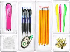 Clear Drawer Organizer for Office Bin Desk Storage, Assorted Size, 6 Packs Clear Drawer Organizer for Office Bin Desk Storage, Assorted Size, 6 Packs