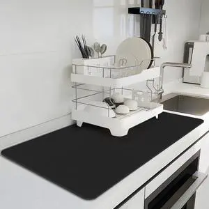 Dish Drying Mat for Kitchen, 16'' x 24'' Coffee Bar Mat for Countertops, Coffee Station Mats with Non-slip Rubber Backed, Absorbent Dish Dying Mat for Kitchen Counter, Black Dish Drying Mat for Kitchen, 16'' x 24'' Coffee Bar Mat for Countertops, Coffee Station Mats with Non-slip Rubber Backed, Absorbent Dish Dying Mat for Kitchen Counter, Black