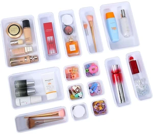 15PCS Interlocking Drawer Organizer, Plastic Desk Organizer Set 3-Size Versatile Storage Bins,BPA-free, Non-slip, Fits Any Drawer for Cosmetics, Bathroom, Tools, Kitchen and Office, White 15PCS Interlocking Drawer Organizer, Plastic Desk Organizer Set 3-Size Versatile Storage Bins,BPA-free, Non-slip, Fits Any Drawer for Cosmetics, Bathroom, Tools, Kitchen and Office, White