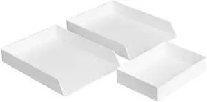 Rectangular Plastic Desk Organizer Bundle, 3 Pieces Letter Tray and Accessory Tray for Office Supplies, Document Organization, Workspace Storage, 10 x 13.4 inches, White Rectangular Plastic Desk Organizer Bundle, 3 Pieces Letter Tray and Accessory Tray for Office Supplies, Document Organization, Workspace Storage, 10 x 13.4 inches, White