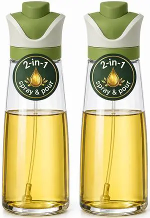Olive Oil Dispenser for Kitchen 2-in-1 Pour and Spray | 11.5 oz / 340 ml | Glass Olive Oil Sprayer for Cooking, Airfryer, Salad & BBQ | Set of 2 Bottles, Green Olive Oil Dispenser for Kitchen 2-in-1 Pour and Spray | 11.5 oz / 340 ml | Glass Olive Oil Sprayer for Cooking, Airfryer, Salad & BBQ | Set of 2 Bottles, Green