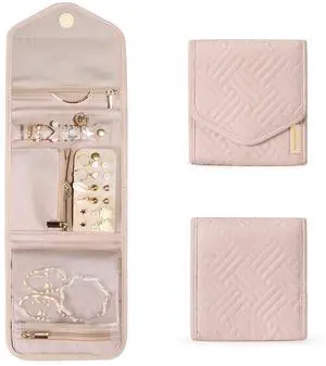 Travel Jewelry Organizer Case Foldable Small Jewelry Roll for Journey Rings, Necklaces, Earrings, Bracelets,Mini,Soft Pink Travel Jewelry Organizer Case Foldable Small Jewelry Roll for Journey Rings, Necklaces, Earrings, Bracelets,Mini,Soft Pink