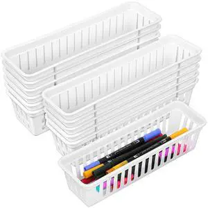 12 Pack Slim Plastic Storage Baskets Tray for Organizing 10.23 X 2.36 X2.28 Inch Stackable Small Narrow Storage Bins White Pencil Organizer Basket for Classroom Office Desk Garage Cabinet Containers 12 Pack Slim Plastic Storage Baskets Tray for Organizing 10.23 X 2.36 X2.28 Inch Stackable Small Narrow Storage Bins White Pencil Organizer Basket for Classroom Office Desk Garage Cabinet Containers