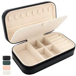 Travel Jewelry Box, PU Leather Portable Jewelry Case, Small Jewelry Boxes for Gifts, Travel Jewelry Organizer for Women Rings Earrings Necklaces Bracelets (Black) Travel Jewelry Box, PU Leather Portable Jewelry Case, Small Jewelry Boxes for Gifts, Travel Jewelry Organizer for Women Rings Earrings Necklaces Bracelets (Black)