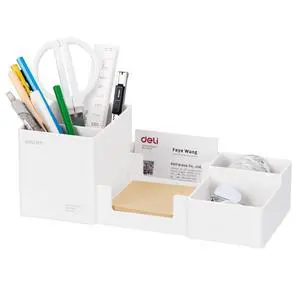 Desk Organizer, Plastic Desktop Organizer with Pencil Holder and Sticky Note Tray, Office Stationery Supplies Organizers Accessories Caddy, 6 Compartments, White Desk Organizer, Plastic Desktop Organizer with Pencil Holder and Sticky Note Tray, Office Stationery Supplies Organizers Accessories Caddy, 6 Compartments, White