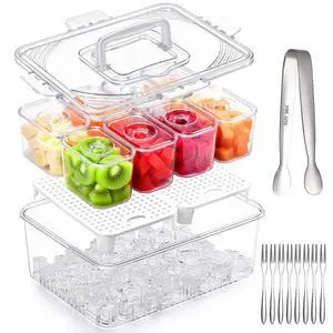 Ice Chilled Condiment Caddy with 8x13.5oz Containers, Large Portable Snack Containers with Lid & Handle, Fruit Veggie Salad Chilled Serving Trays for Party Travel Beach Picnic Outdoor Ice Chilled Condiment Caddy with 8x13.5oz Containers, Large Portable Snack Containers with Lid & Handle, Fruit Veggie Salad Chilled Serving Trays for Party Travel Beach Picnic Outdoor